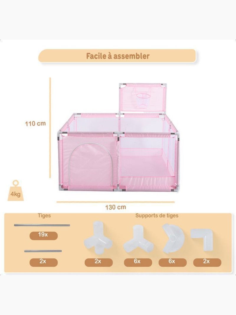 Parc bébé - aire de jeux pliable avec panier et 50 balles - twinky Rose - Kiabi