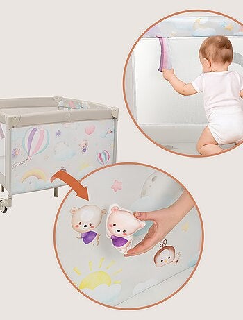 Parc bébé 100x100cm LIONELO Mille - Matelas haute densité - Roulettes - Jouets à velcro - 0-36 mois