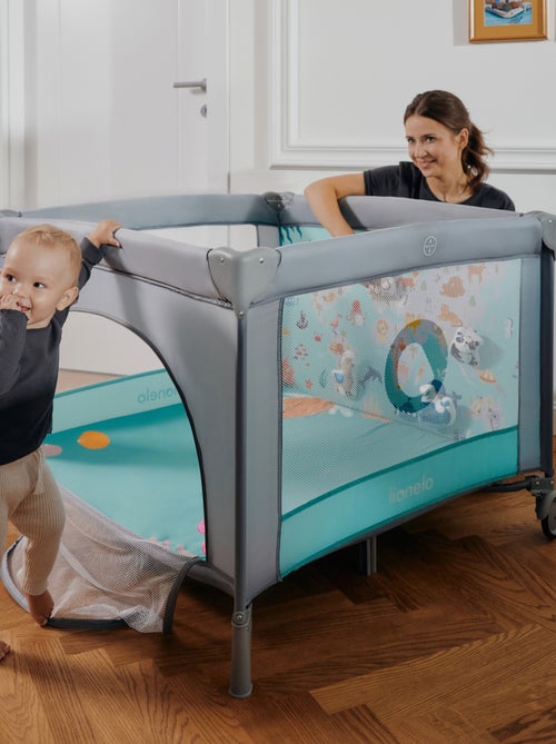 Parc bébé 100x100cm LIONELO Mille - Matelas haute densité - Roulettes - Jouets à velcro - 0-36 mois - Kiabi