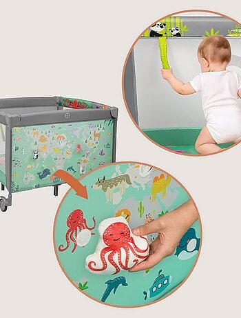 Parc bébé 100x100cm LIONELO Mille - Matelas haute densité - Roulettes - Jouets à velcro - 0-36 mois