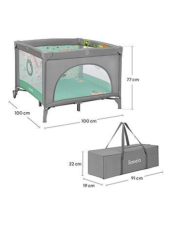 Parc bébé 100x100cm LIONELO Mille - Matelas haute densité - Roulettes - Jouets à velcro - 0-36 mois