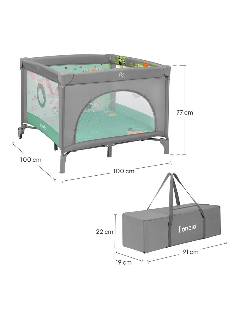 Parc bébé 100x100cm LIONELO Mille - Matelas haute densité - Roulettes - Jouets à velcro - 0-36 mois Gris - Kiabi
