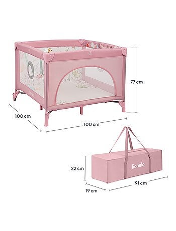 Parc bébé 100x100cm LIONELO Mille - Matelas haute densité - Roulettes - Jouets à velcro - 0-36 mois
