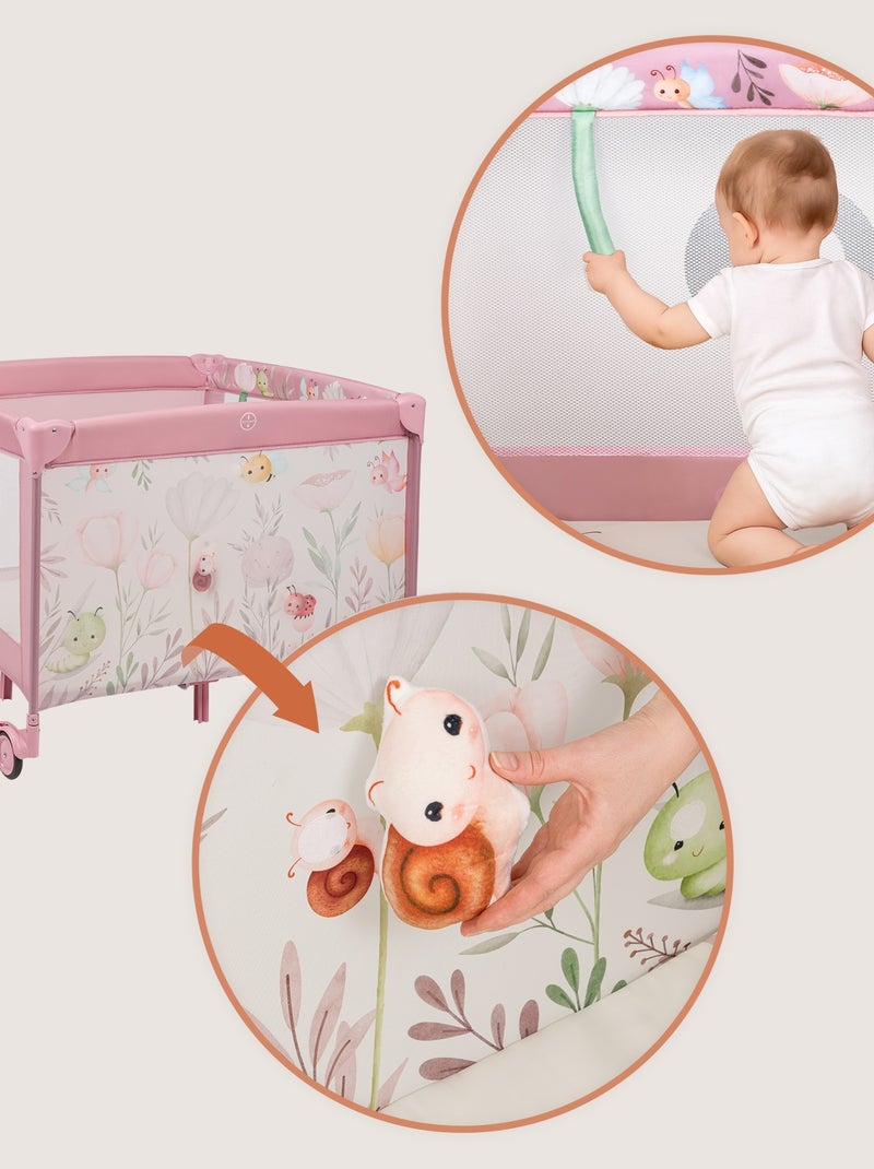 Parc bébé 100x100cm LIONELO Mille - Matelas haute densité - Roulettes - Jouets à velcro - 0-36 mois Rose - Kiabi
