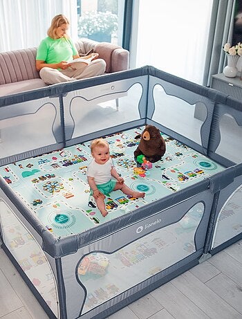Parc bébé avec tapis LIONELO Willow - 187 x 207 cm - Bonne isolation du sol - Tapis double face