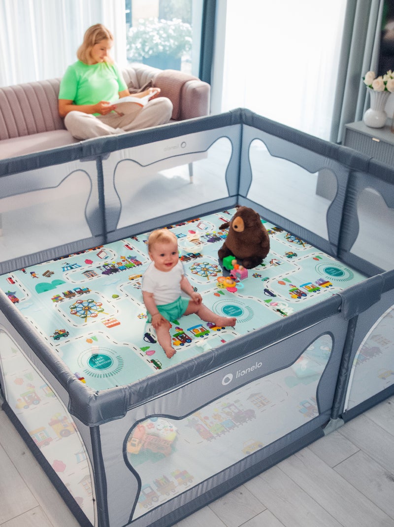 Parc bébé avec tapis LIONELO Willow - 187 x 207 cm - Bonne isolation du sol - Tapis double face Beige - Kiabi