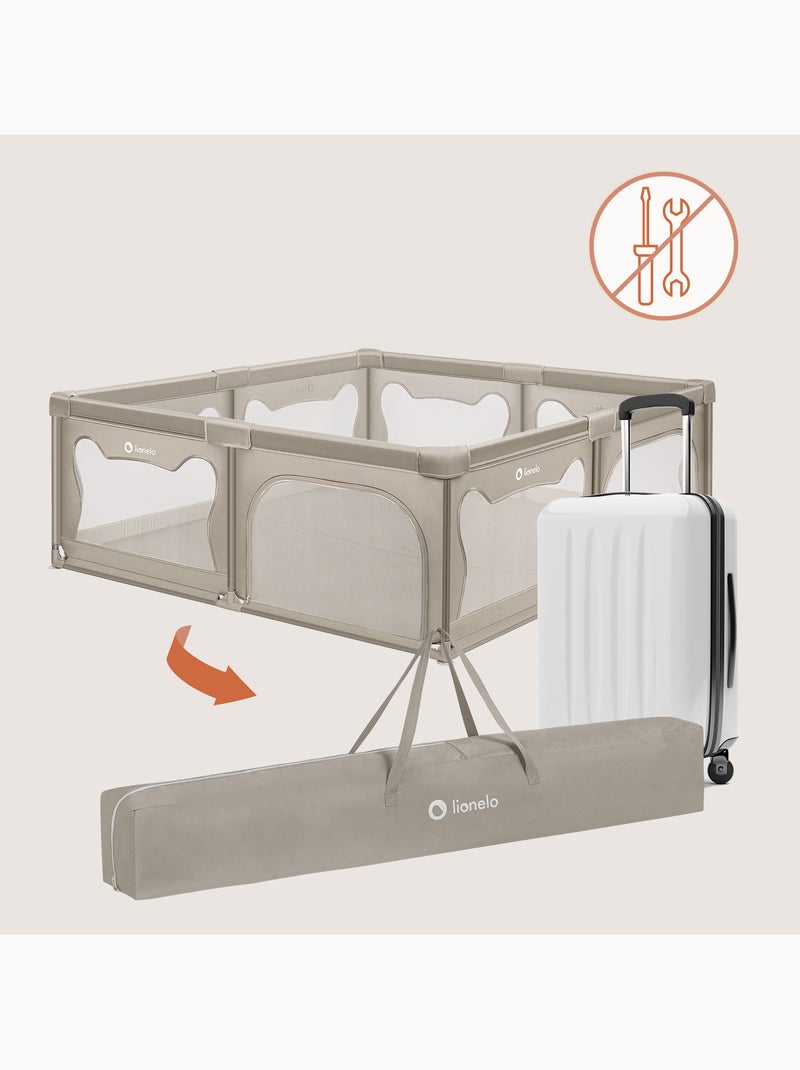 Parc bébé avec tapis LIONELO Willow - 187 x 207 cm - Bonne isolation du sol - Tapis double face Beige/Blanc - Kiabi