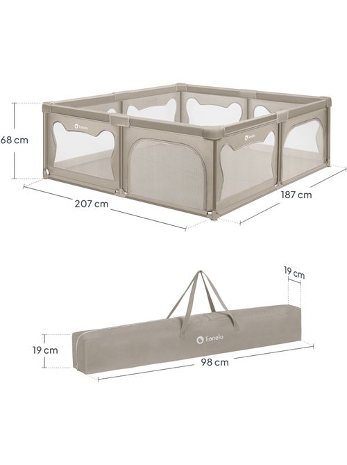 Parc bébé avec tapis LIONELO Willow - 187 x 207 cm - Bonne isolation du sol - Tapis double face - Kiabi