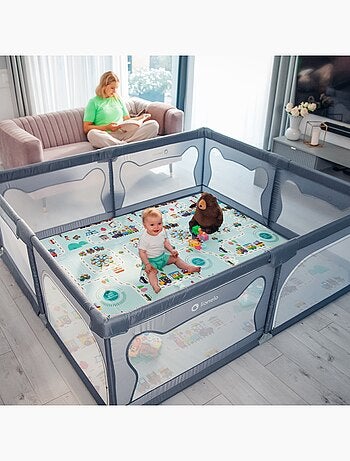 Parc bébé avec tapis LIONELO Willow - 187 x 207 cm - Bonne isolation du sol - Tapis double face