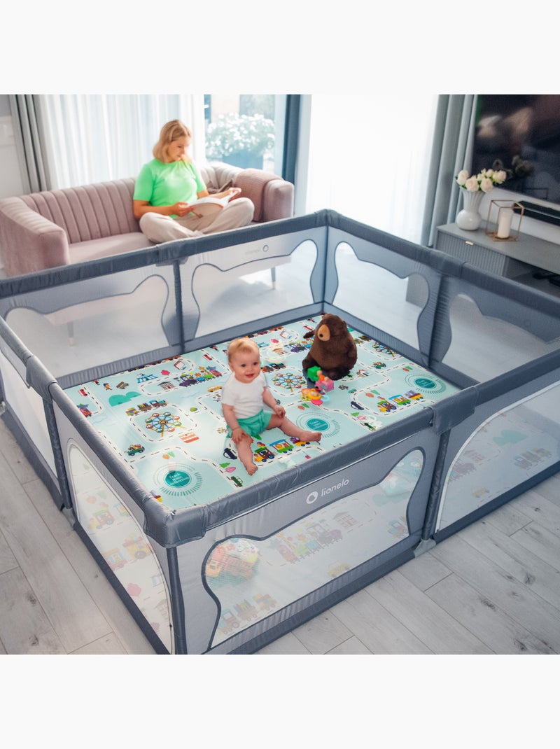 Parc bébé avec tapis LIONELO Willow - 187 x 207 cm - Bonne isolation du sol - Tapis double face Gris - Kiabi