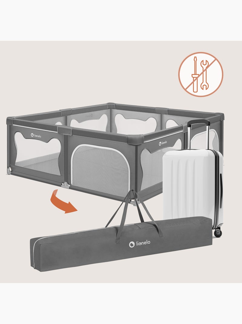 Parc bébé avec tapis LIONELO Willow - 187 x 207 cm - Bonne isolation du sol - Tapis double face Gris - Kiabi