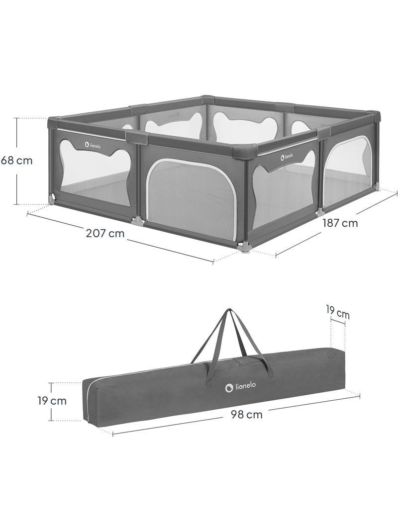 Parc bébé avec tapis LIONELO Willow - 187 x 207 cm - Bonne isolation du sol - Tapis double face Gris - Kiabi