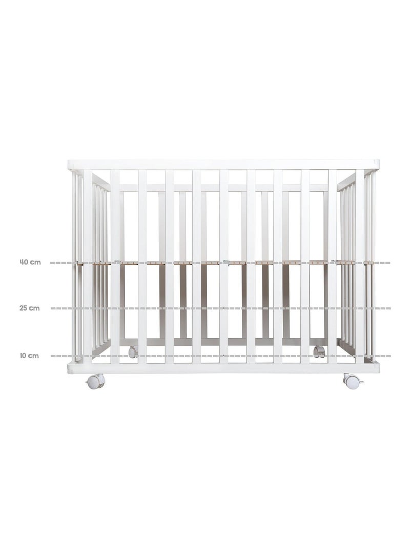 Parc bébé bois + Tapis 'Adam et Eule' et roulettes - ROBA Blanc Gris - Kiabi
