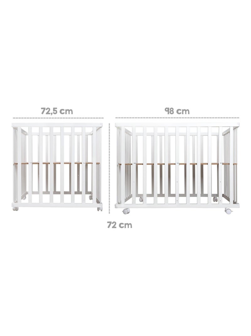 Parc bébé bois + Tapis 'Adam et Eule' et roulettes - ROBA Blanc Gris - Kiabi