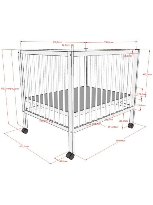 Parc bébé dino 95x75 noyer - réglable et mobile - Kiabi