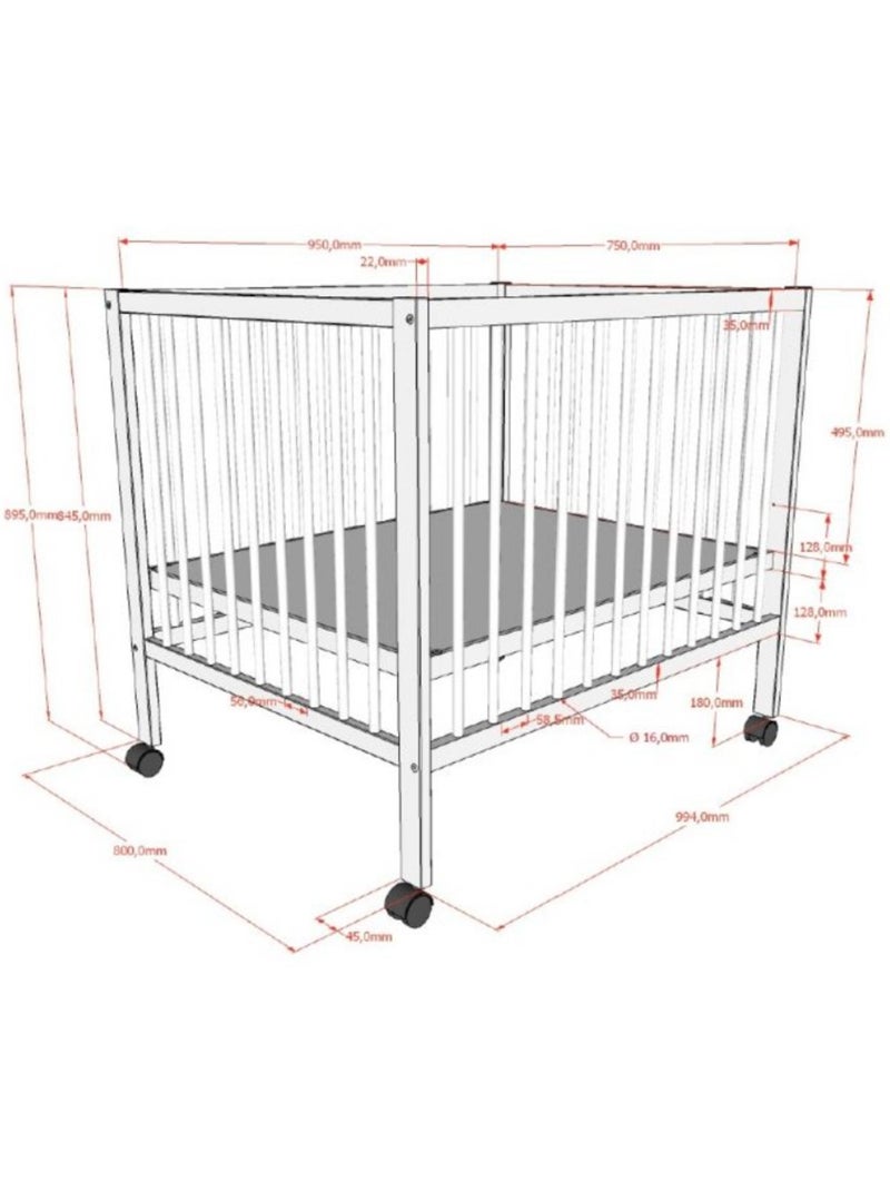 Parc bébé dino 95x75 noyer - réglable et mobile Marron - Kiabi