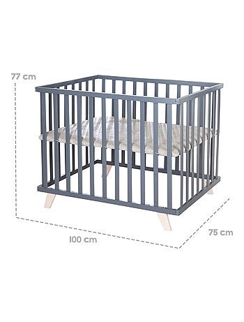 Parc bébé en bois avec tapis matelassé en cuir végan 'Luxe' ROBA