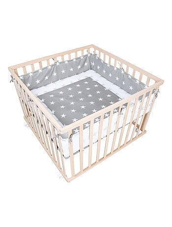 Parc bébé en bois massif réglable + tapis carré étoilé 'little stars' - ROBA