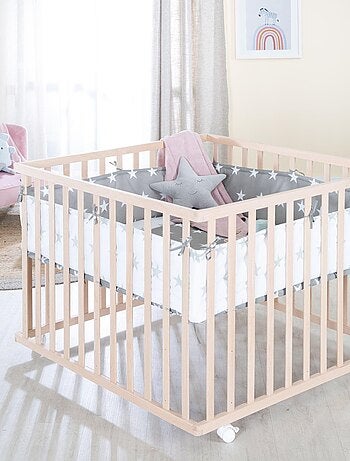 Parc bébé en bois massif réglable + tapis carré étoilé 'little stars' - ROBA