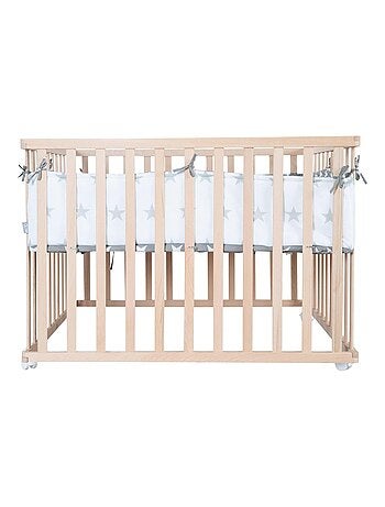 Parc bébé en bois massif réglable + tapis carré étoilé 'little stars' - ROBA