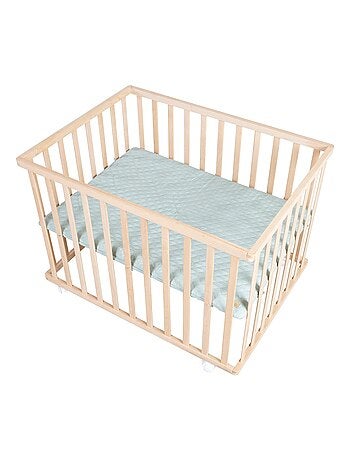Parc bébé en hêtre massif bio avec tapis déperlant et roulettes 'Roba style' ROBA