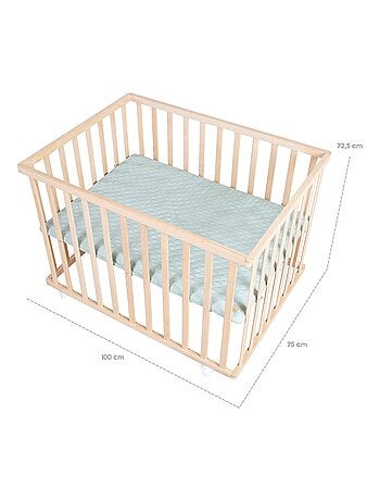 Parc bébé en hêtre massif bio avec tapis déperlant et roulettes 'Roba style' ROBA