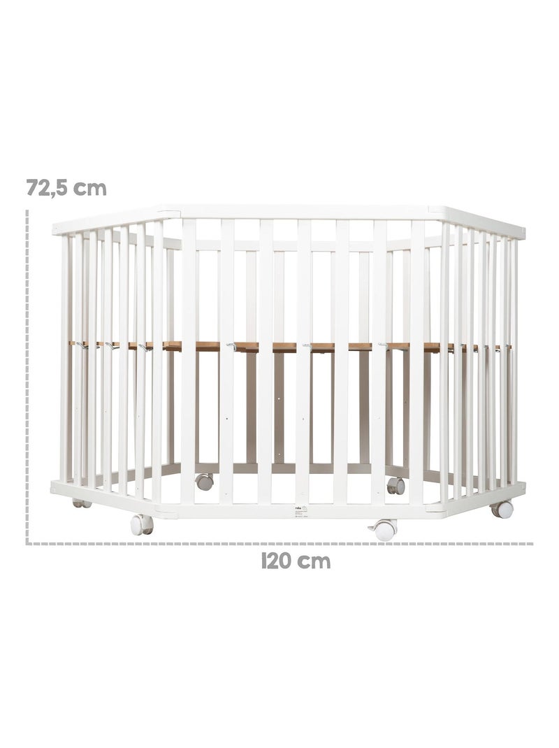 Parc bébé hexagonal en bois avec tapis déperlant et matelas déhoussable 'Roba Style' ROBA Blanc Gris - Kiabi