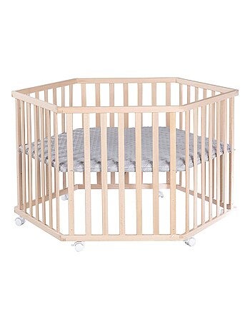 Parc bébé hexagonal en bois massif bio avec tapis déperlant 'Cosiplay' ROBA