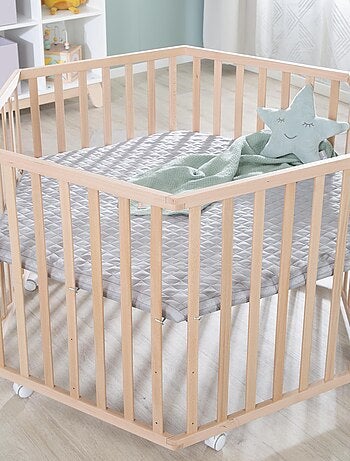 Parc bébé hexagonal en bois massif bio avec tapis déperlant 'Cosiplay' ROBA