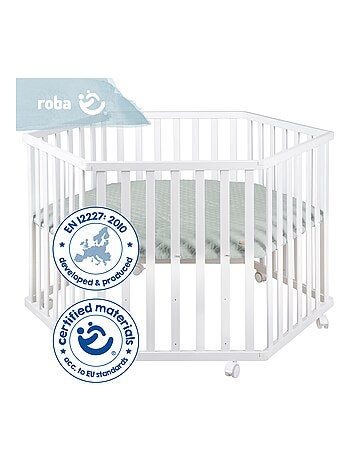 Parc bébé hexagonal en bois réglable avec tapis déperlant 'roba Style' ROBA