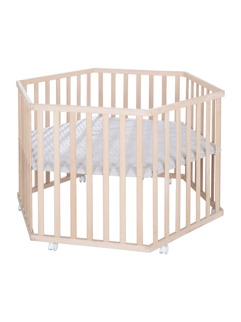 Parc bébé hexagonal minimaliste en bois massif Lil Planet Roba Beige - Kiabi