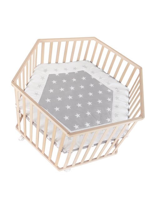 Parc bébé hexagonal minimaliste en bois naturel Little Stars Roba - Kiabi