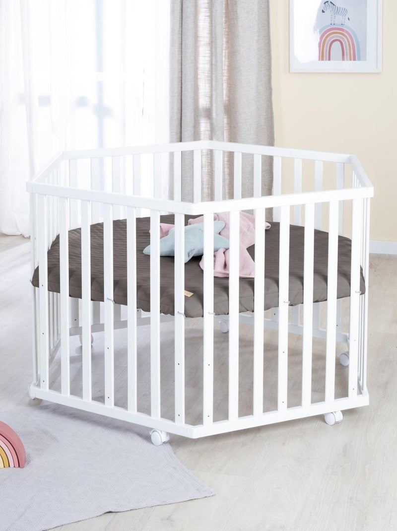 Parc bébé hexagonal mobile avec Tapis matelassé en cuir végan 'Roba luxe' Blanc Gris anthracite - Kiabi