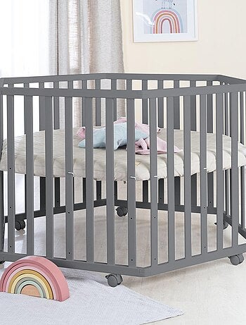 Parc bébé hexagonal mobile avec Tapis matelassé en cuir végan 'Roba luxe'