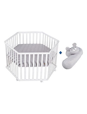 Parc bébé hexagonal mobile en bois avec tapis déperlant et traversin 'Roba roba Style'