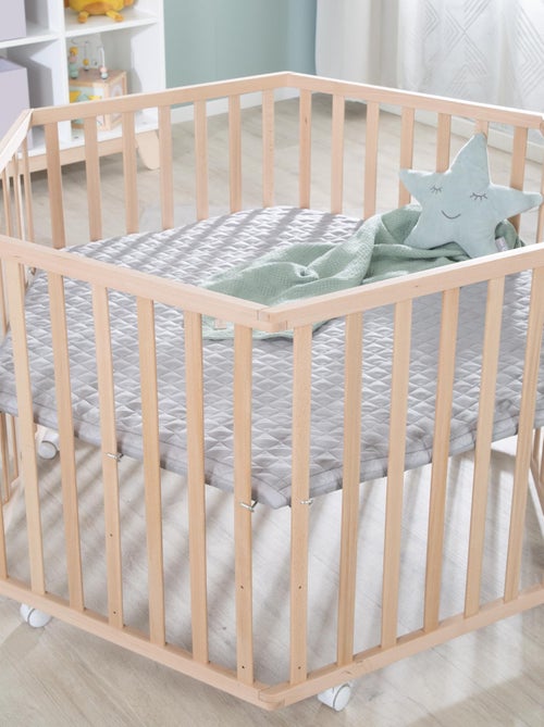 Parc bébé hexagonal mobile en hêtre massif bio avec Tapis déperlant 'Roba cosiplay' - Kiabi