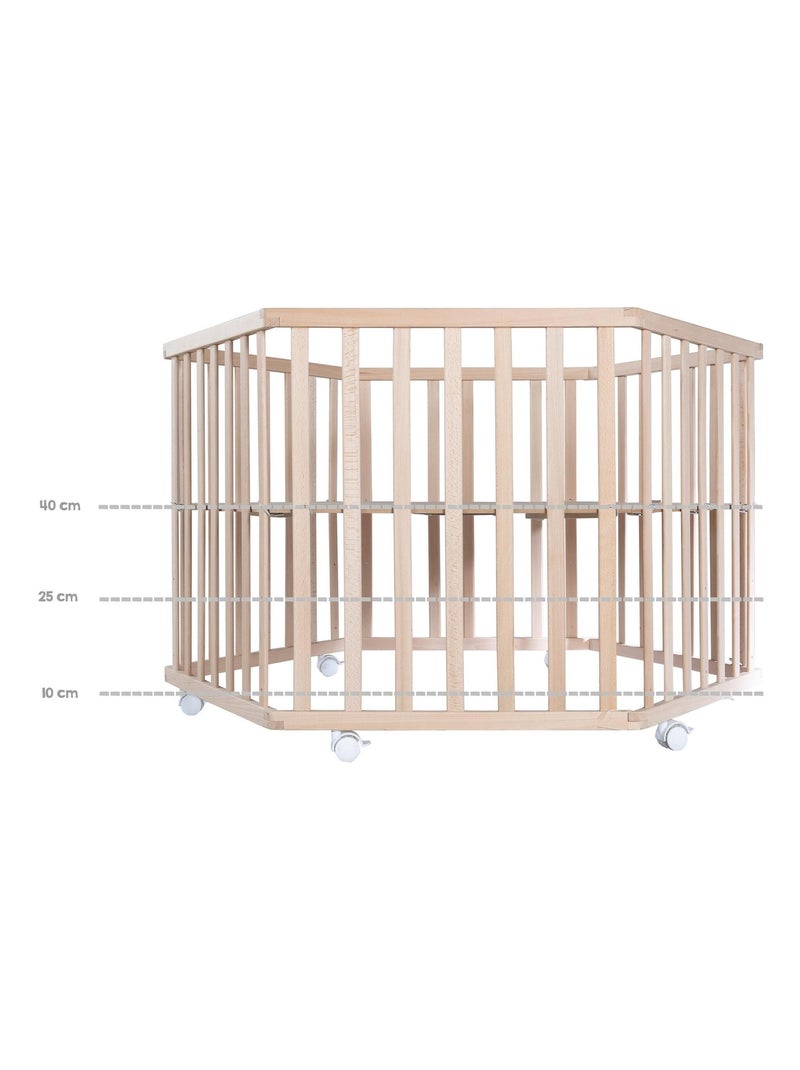 Parc bébé hexagonal mobile en hêtre massif bio avec Tapis déperlant 'Roba cosiplay' Marron clair - Kiabi