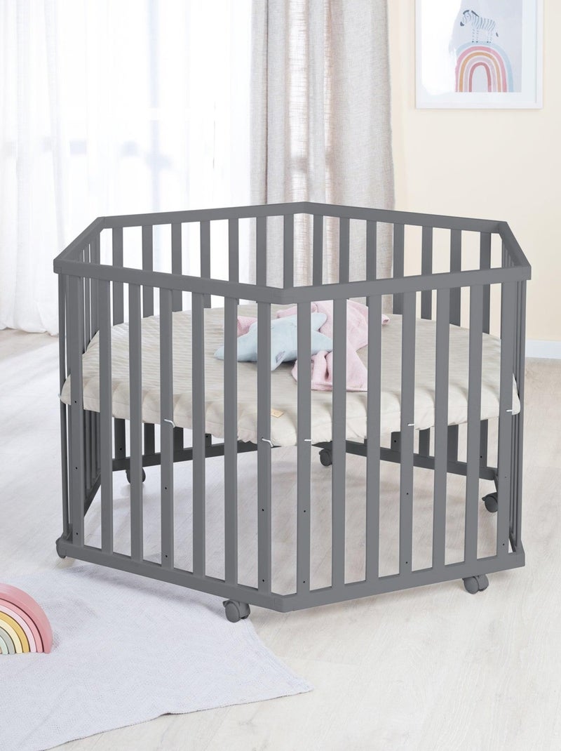 Parc bébé hexagonal + tapis déperlant en cuir végan luxe - ROBA 'luxe' gris anthracite - Kiabi