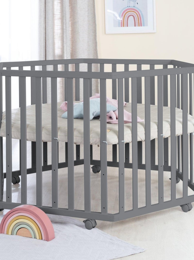 Parc bébé hexagonal + tapis déperlant en cuir végan luxe - ROBA 'luxe' gris anthracite - Kiabi