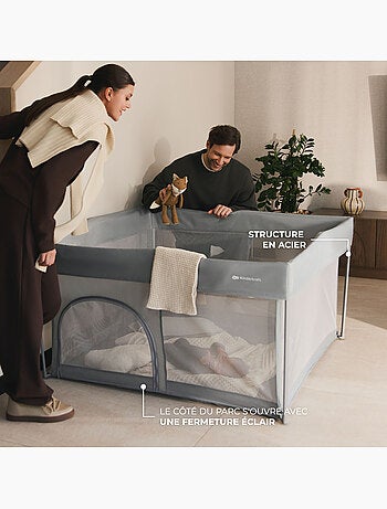 Parc bébé Kinderkraft ZIKI pliable avec entrée zippée, maille respirante et cadre en acier