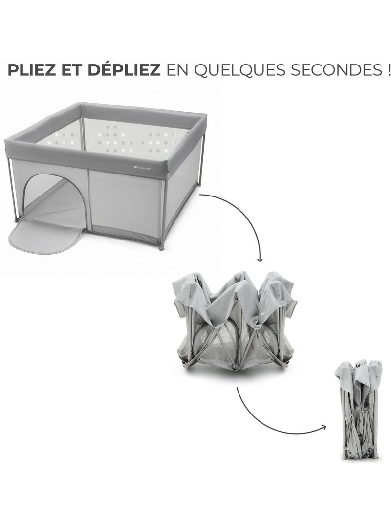 Parc bébé Kinderkraft ZIKI pliable avec entrée zippée, maille respirante et cadre en acier Gris - Kiabi