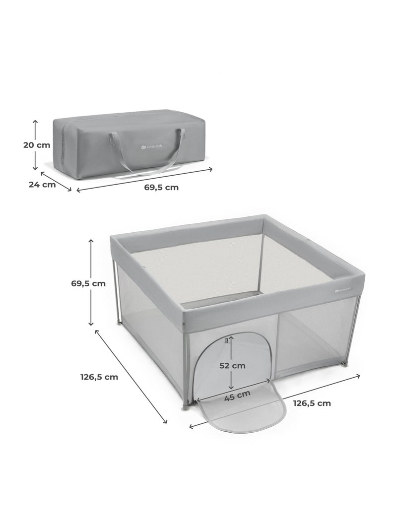 Parc bébé Kinderkraft ZIKI pliable avec entrée zippée, maille respirante et cadre en acier Gris - Kiabi