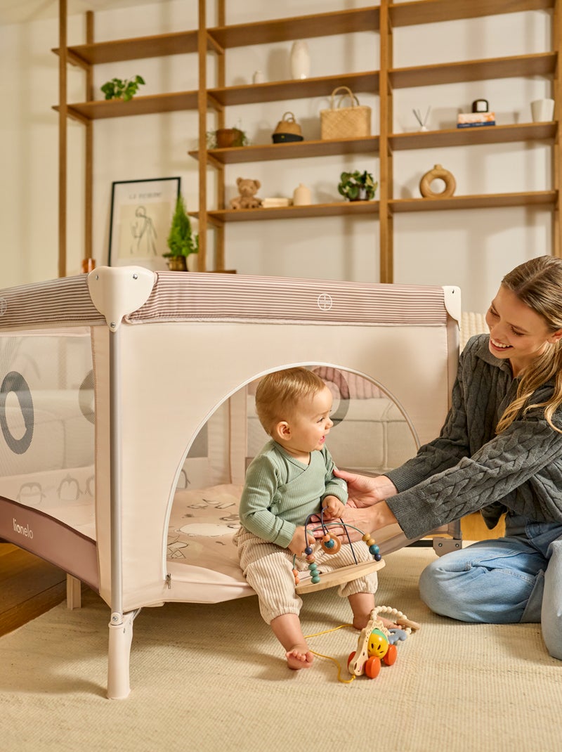 Parc Bébé LIONELO Bonnie - 100x96 cm - Matelas confortable - Roulettes - Sac de transport Beige - Kiabi