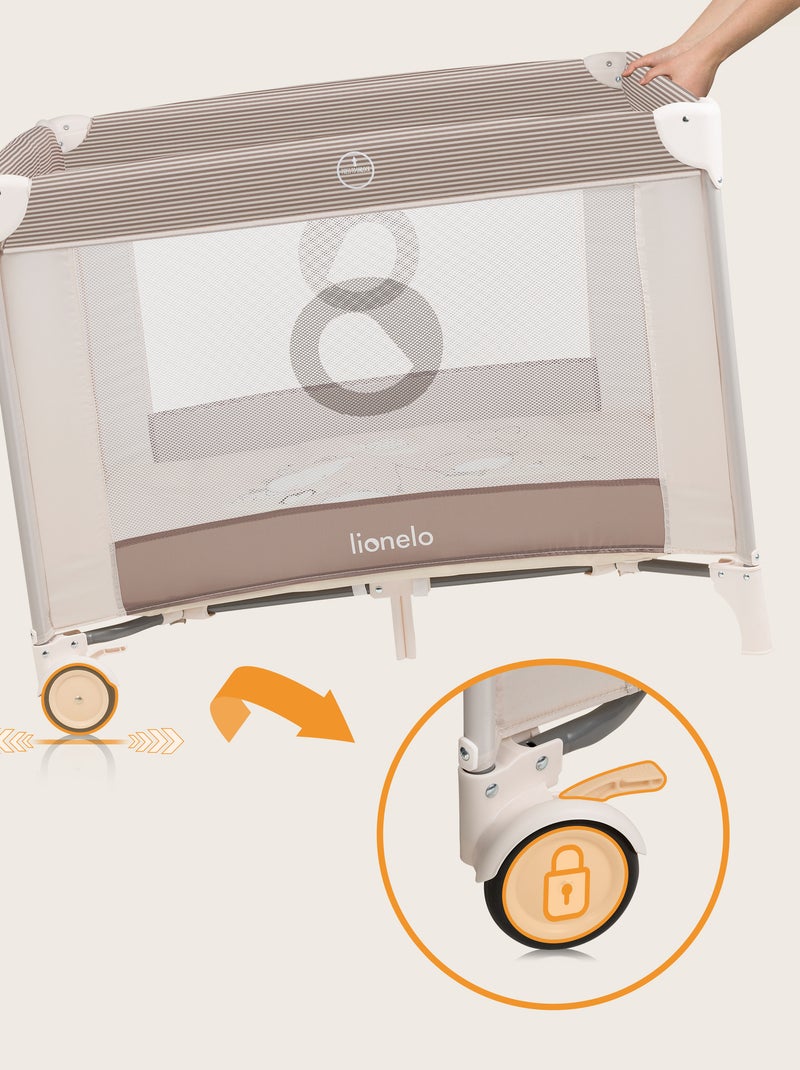 Parc Bébé LIONELO Bonnie - 100x96 cm - Matelas confortable - Roulettes - Sac de transport Beige - Kiabi