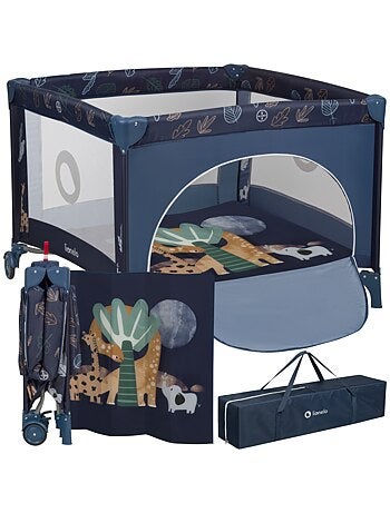Parc Bébé LIONELO Bonnie - 100x96 cm - Matelas confortable - Roulettes - Sac de transport