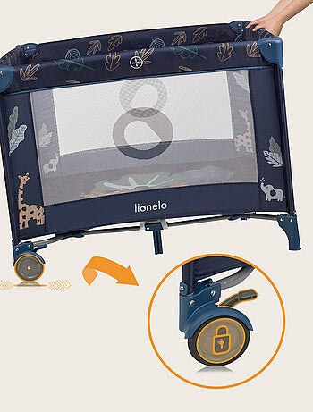 Parc Bébé LIONELO Bonnie - 100x96 cm - Matelas confortable - Roulettes - Sac de transport