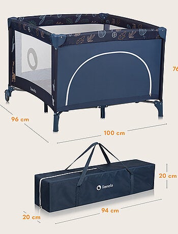 Parc Bébé LIONELO Bonnie - 100x96 cm - Matelas confortable - Roulettes - Sac de transport
