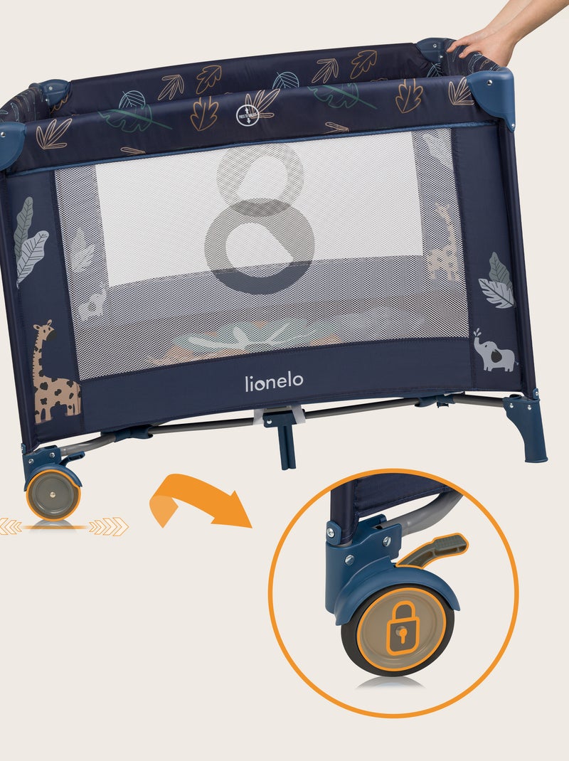 Parc Bébé LIONELO Bonnie - 100x96 cm - Matelas confortable - Roulettes - Sac de transport Bleu - Kiabi