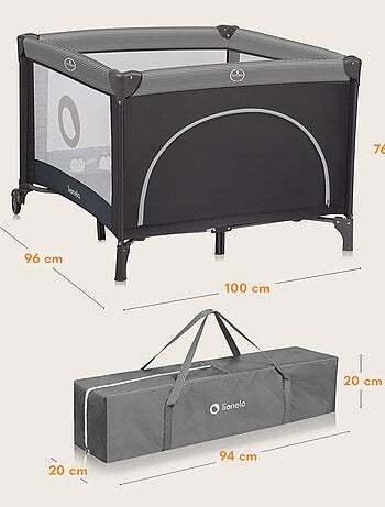 Parc Bébé LIONELO Bonnie - 100x96 cm - Matelas confortable - Roulettes - Sac de transport