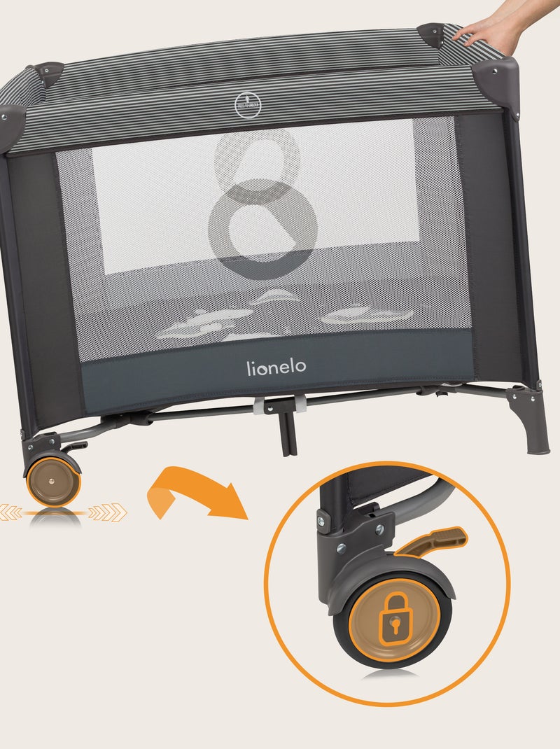 Parc Bébé LIONELO Bonnie - 100x96 cm - Matelas confortable - Roulettes - Sac de transport Gris - Kiabi